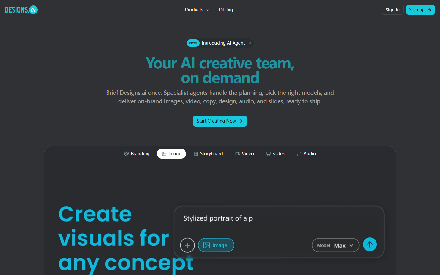 Designs.ai homepage