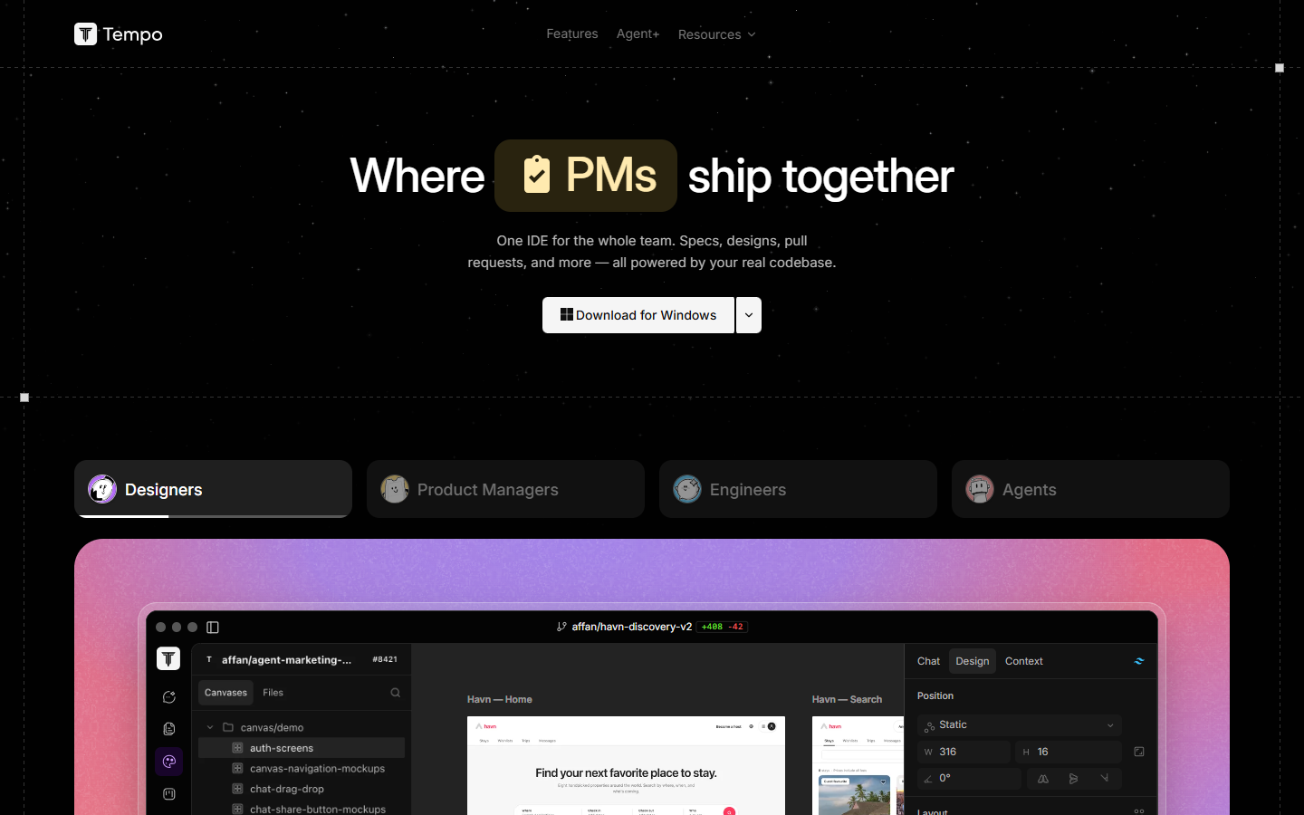 Tempo homepage